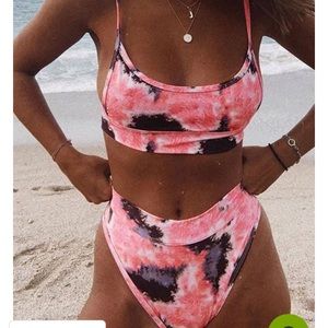 Roselypink High-waist tie-dye pink bikini set